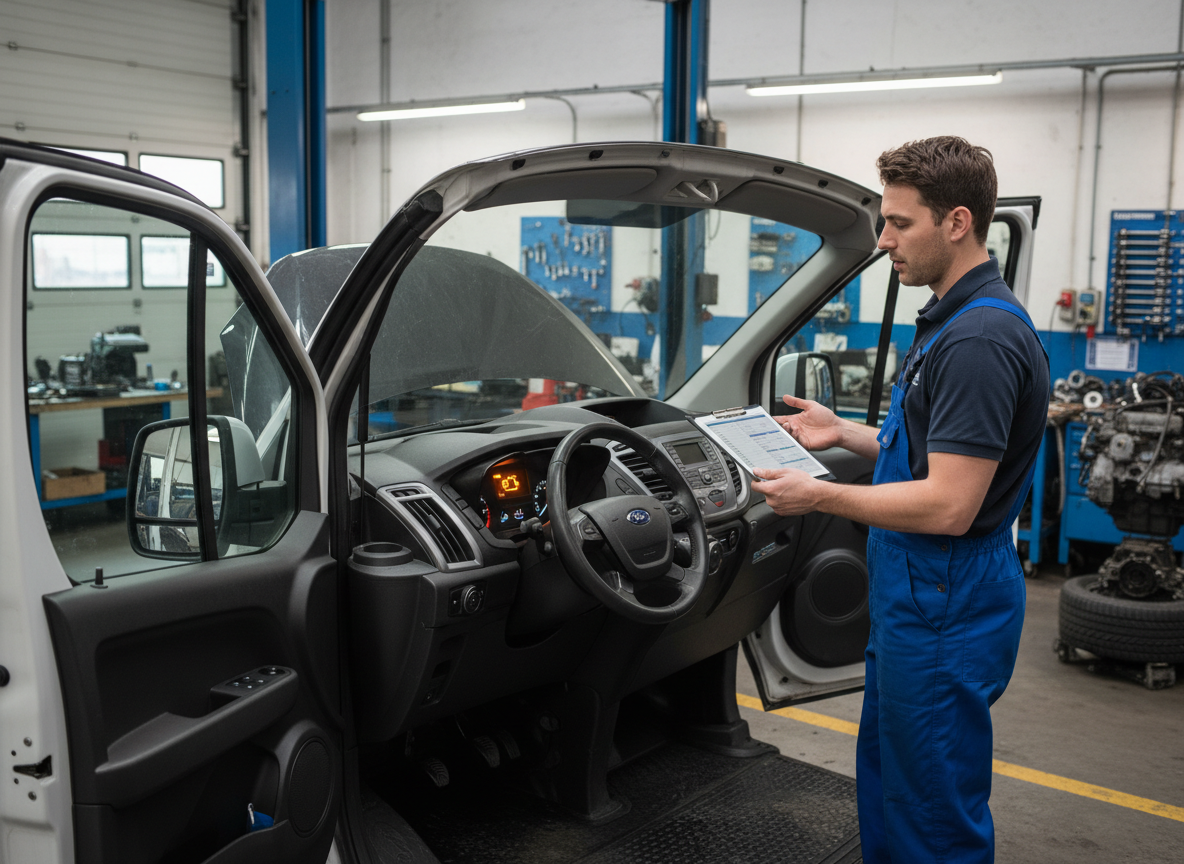 generated-image-2026-02-15 (67) Diesel particulate filter being inspected by a vehicle technician