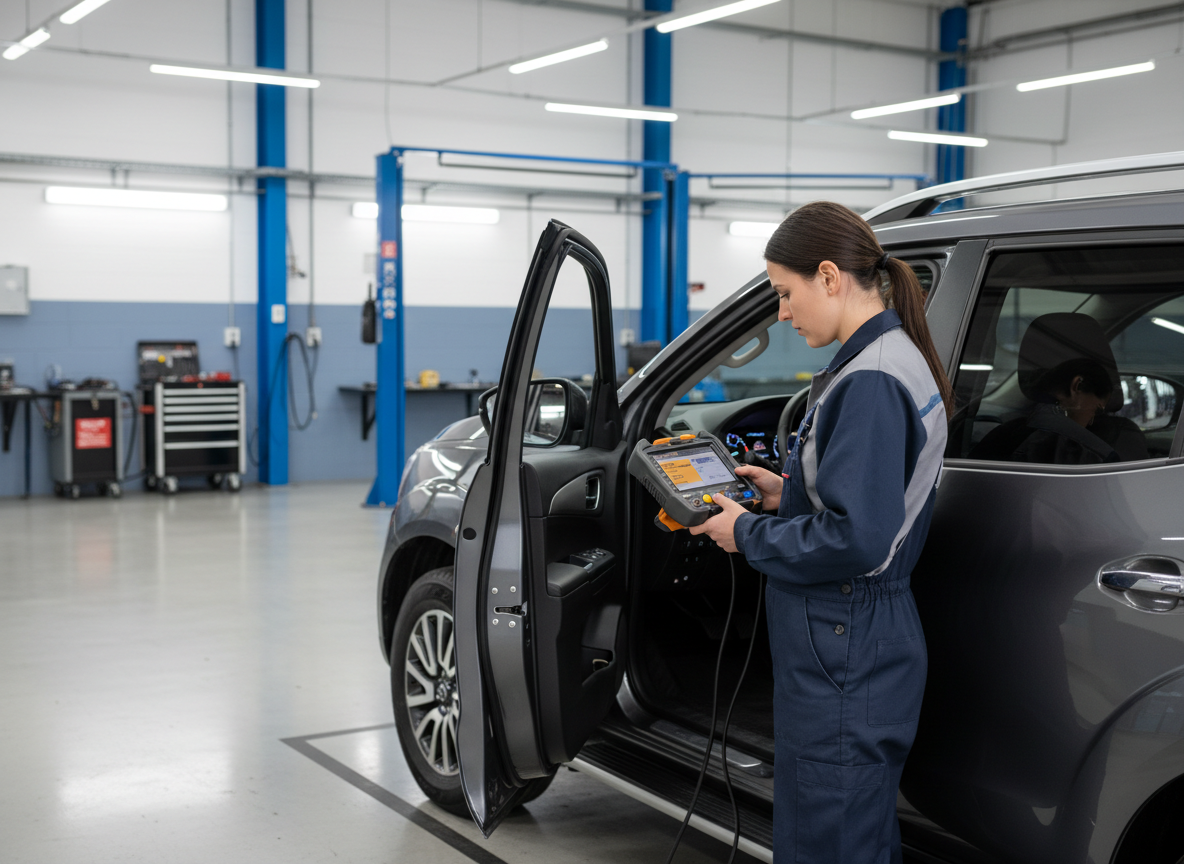 Nissan vehicle AdBlue refill point with fluid being added