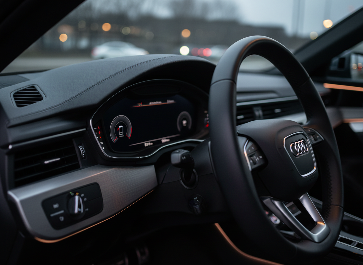 Audi dashboard amber warning Audi dashboard showing an amber engine management warning light