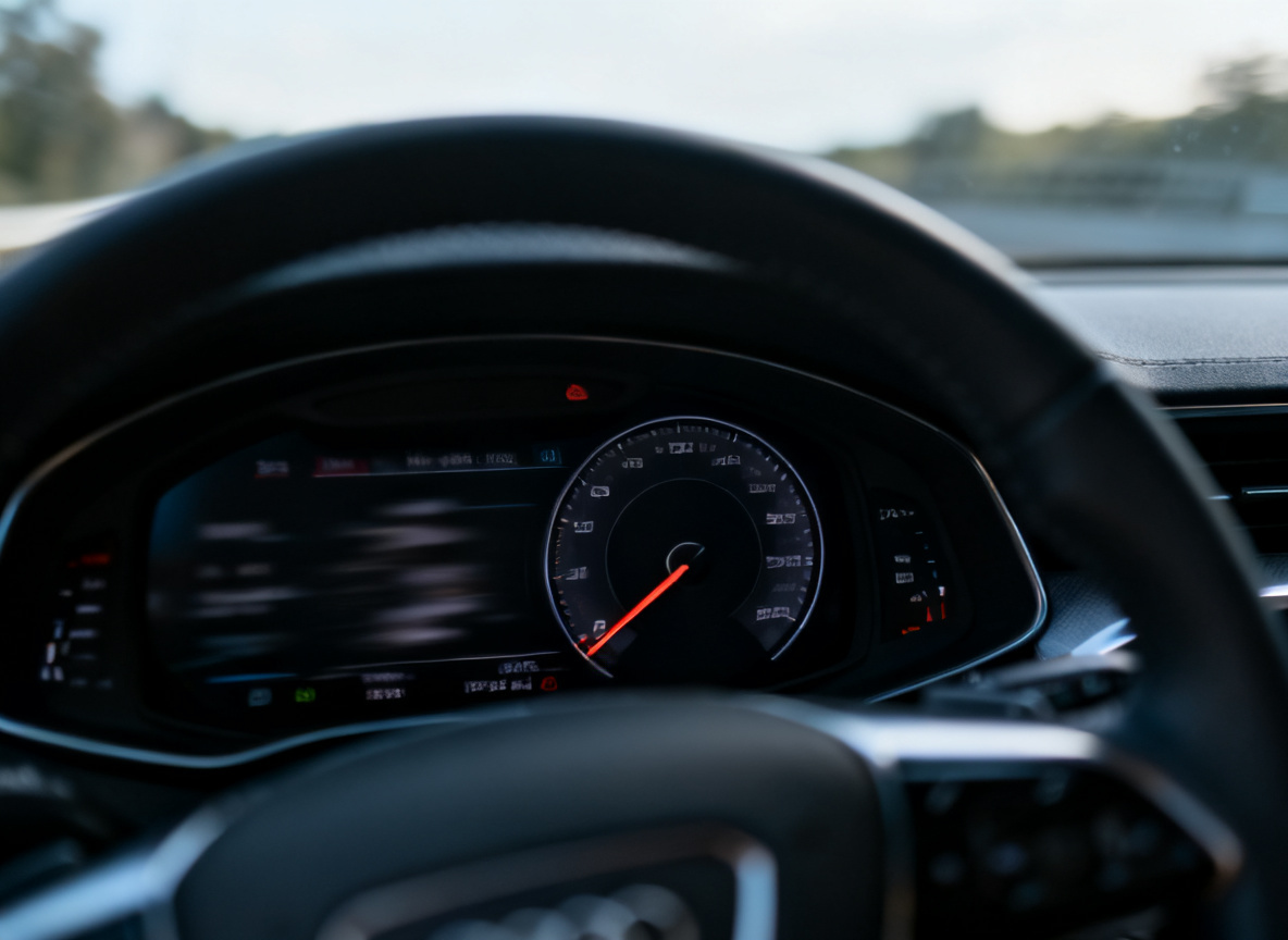 Driver POV speedometer rising Driver's view of speedometer rising on a motorway