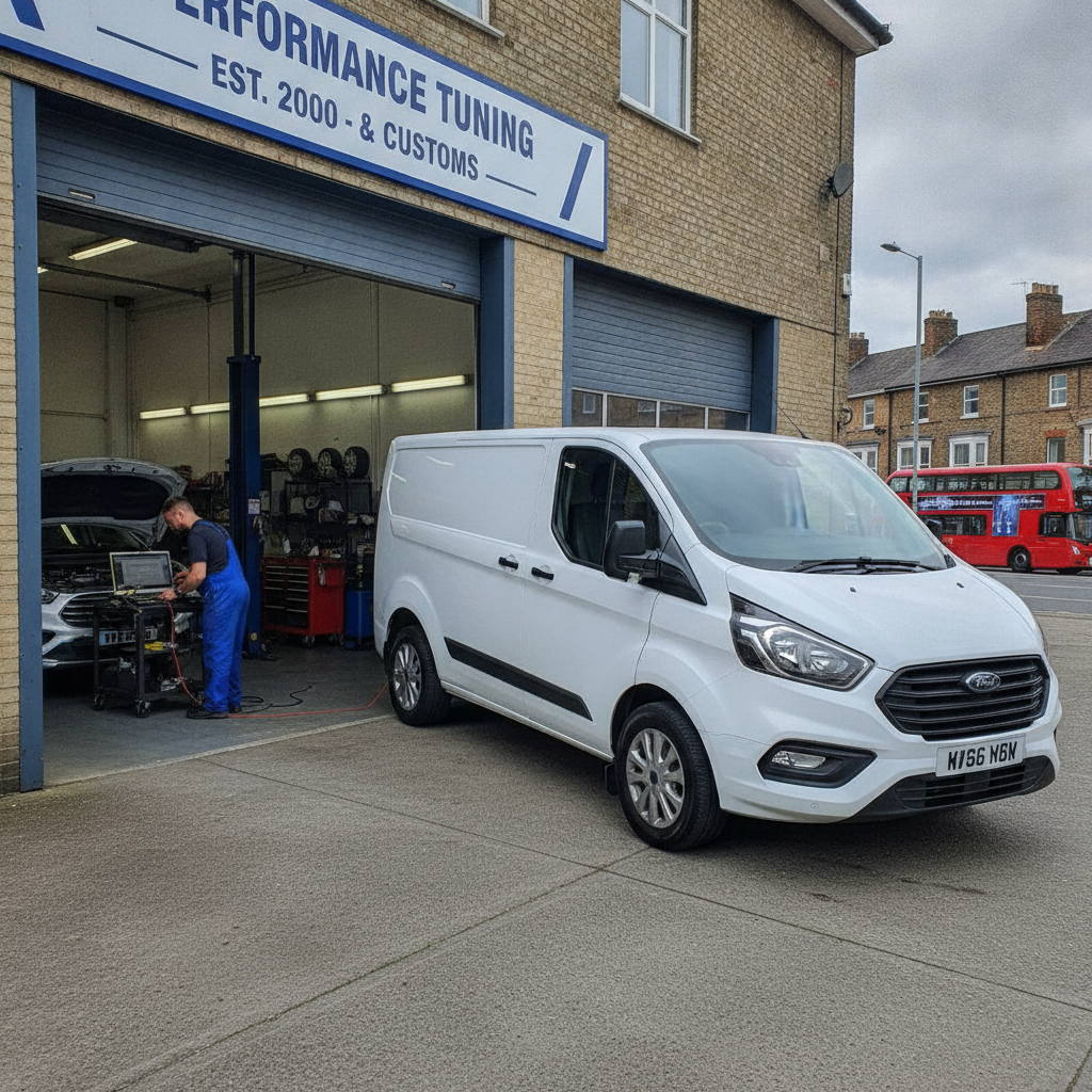 Ford Transit Custom van at Stoke Tuning workshop ahead of Stage 1 ECU remap